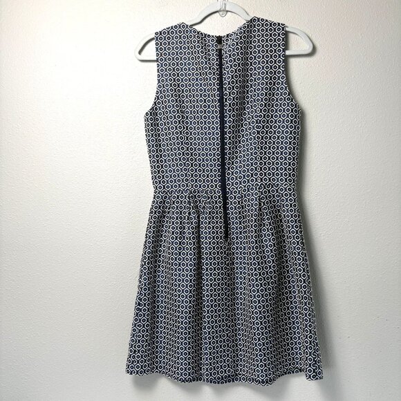 FRNCH Fit & Flare Dress Size L Blue White Geometric Sleeveless Lined Mini - Picture 3 of 13